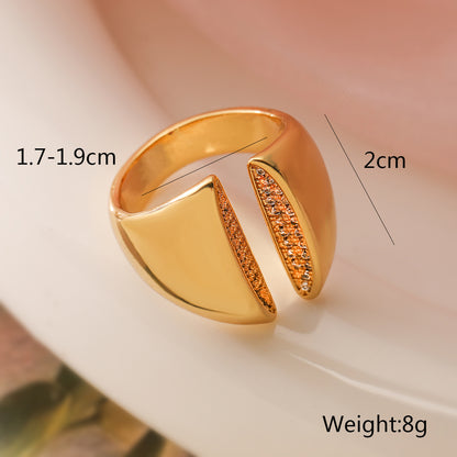 Wholesale Simple Style Geometric Solid Color Copper Inlay 18K Gold Plated Zircon Open Rings