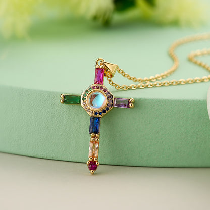 Streetwear Cross Copper 18k Gold Plated Zircon Pendant Necklace In Bulk