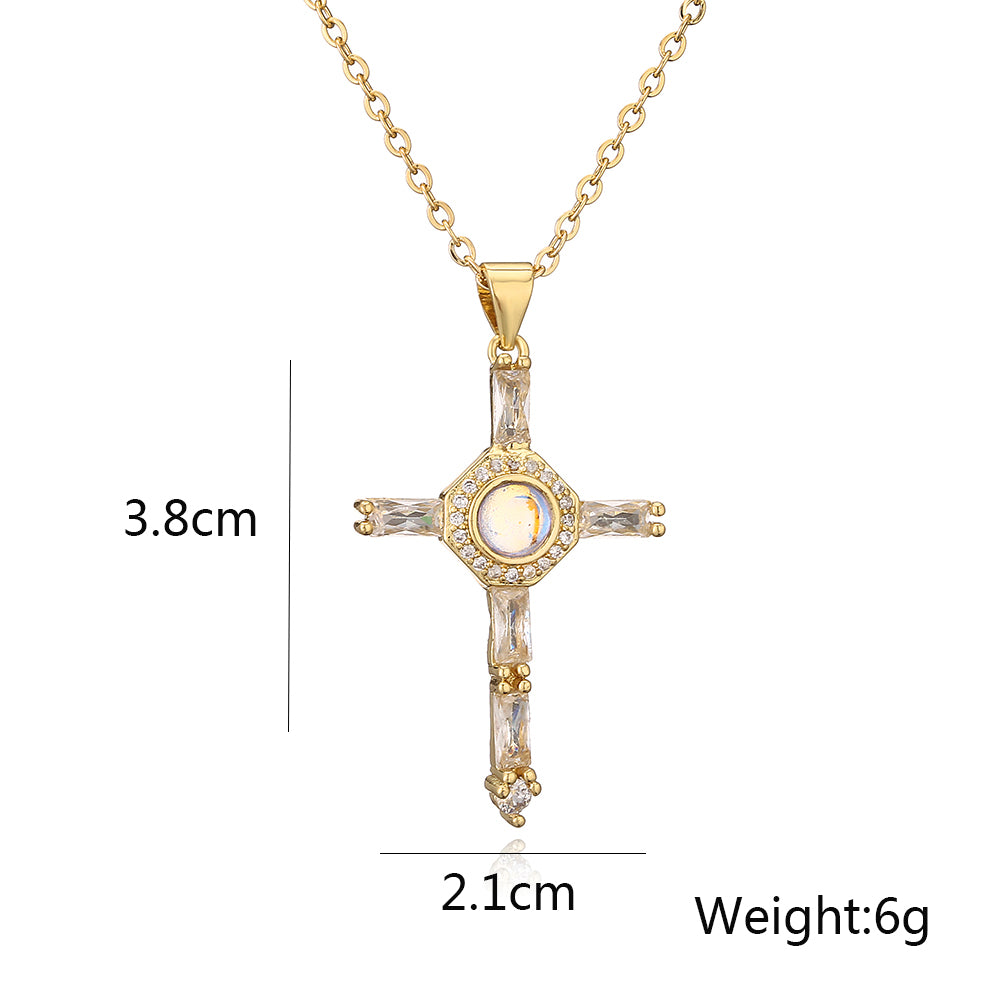 Streetwear Cross Copper 18k Gold Plated Zircon Pendant Necklace In Bulk