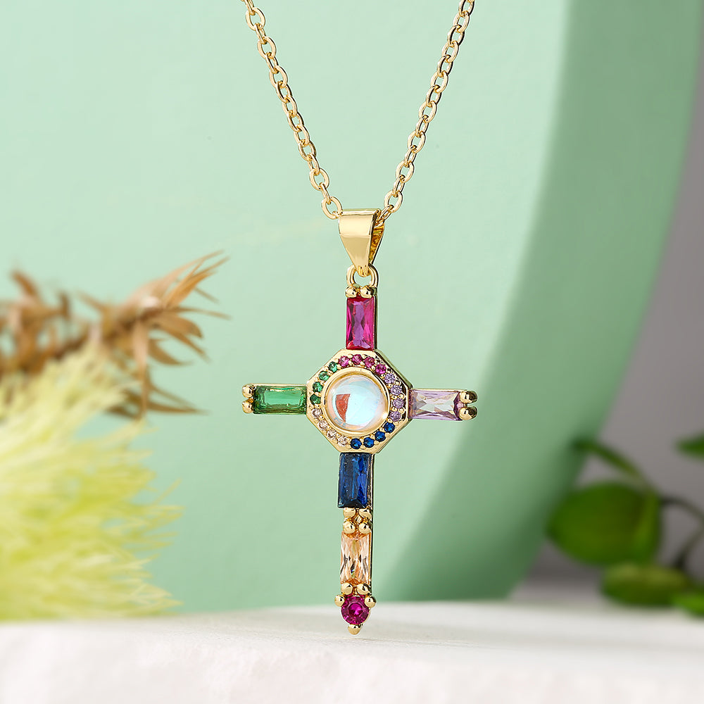 Streetwear Cross Copper 18k Gold Plated Zircon Pendant Necklace In Bulk