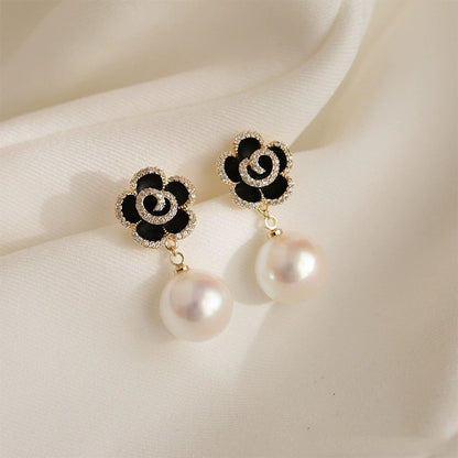 1 Pair Modern Style Simple Style Heart Shape Flower Bow Knot Inlay Alloy Rhinestones Drop Earrings Ear Studs