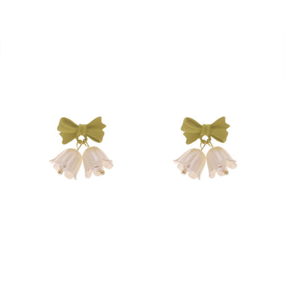 1 Pair Modern Style Simple Style Heart Shape Flower Bow Knot Inlay Alloy Rhinestones Drop Earrings Ear Studs