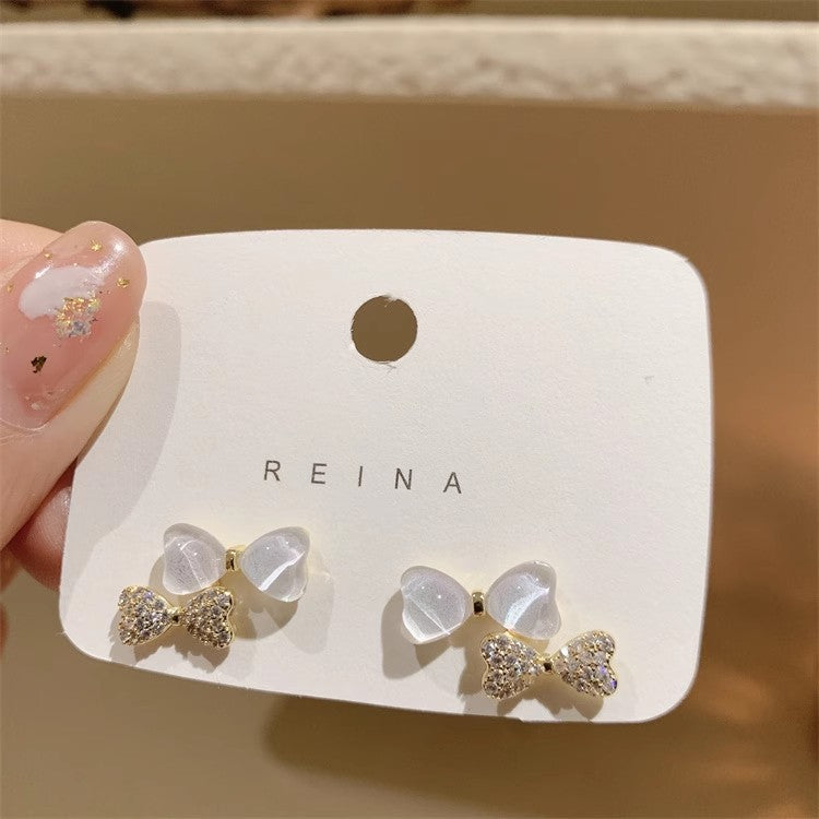 1 Pair Modern Style Simple Style Heart Shape Flower Bow Knot Inlay Alloy Rhinestones Drop Earrings Ear Studs