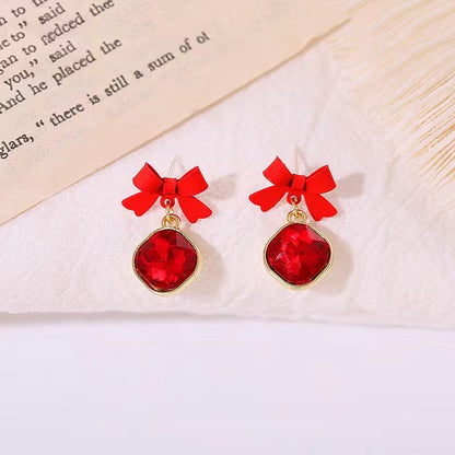 1 Pair Modern Style Simple Style Heart Shape Flower Bow Knot Inlay Alloy Rhinestones Drop Earrings Ear Studs