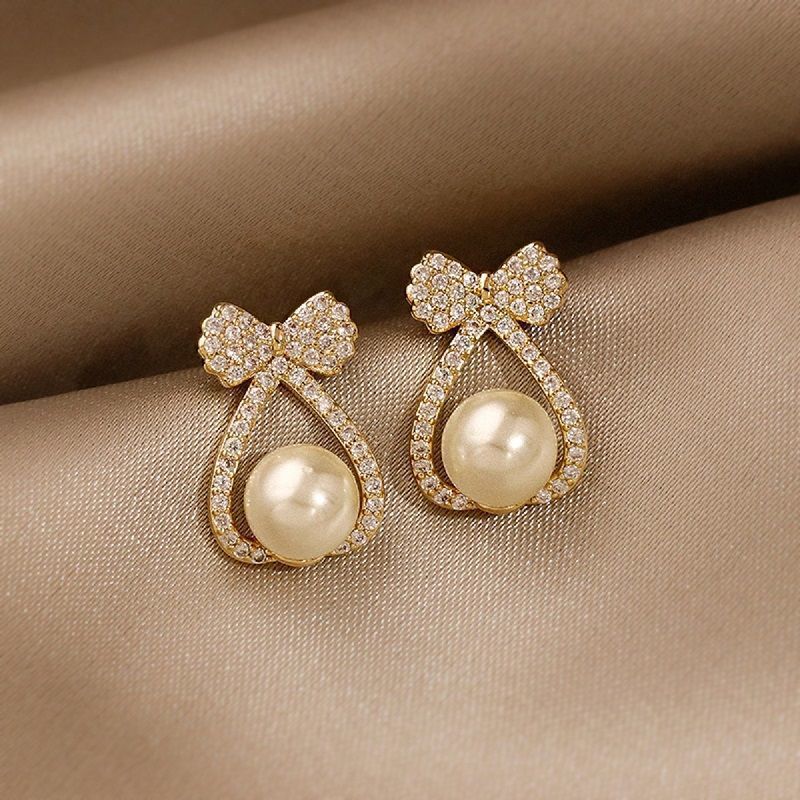 1 Pair Modern Style Simple Style Heart Shape Flower Bow Knot Inlay Alloy Rhinestones Drop Earrings Ear Studs