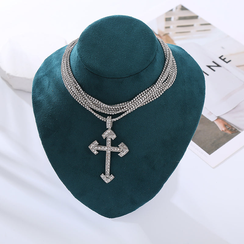 Lady Cross Alloy Inlay Rhinestones Women's Necklace