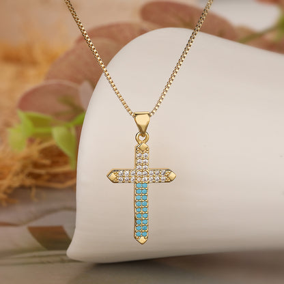 Simple Style Streetwear Cross Copper Plating Inlay Zircon 18k Gold Plated Pendant Necklace