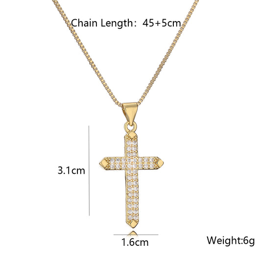 Simple Style Streetwear Cross Copper Plating Inlay Zircon 18k Gold Plated Pendant Necklace