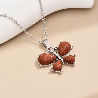 Simple Style Classic Style Butterfly Alloy Inlay Natural Stone Women's Pendant Necklace