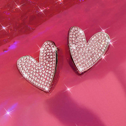 1 Pair Lady Modern Style Sweet Heart Shape Inlay Alloy Rhinestones Ear Studs