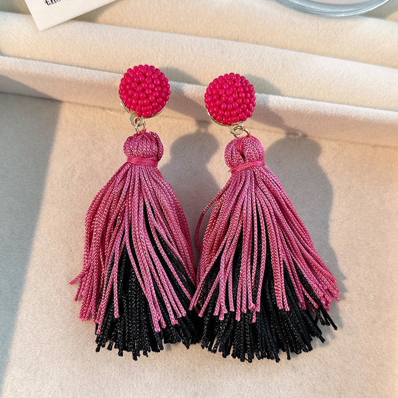 1 Pair Casual Tassel Synthetic Fibre Alloy Glass Drop Earrings