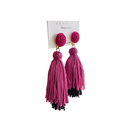 1 Pair Casual Tassel Synthetic Fibre Alloy Glass Drop Earrings