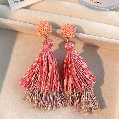 1 Pair Casual Tassel Synthetic Fibre Alloy Glass Drop Earrings