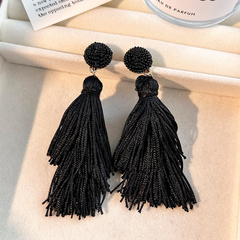 1 Pair Casual Tassel Synthetic Fibre Alloy Glass Drop Earrings