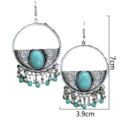 1 Pair Bohemian Round Inlay Zinc Alloy Turquoise Drop Earrings