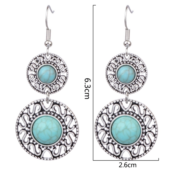 1 Pair Bohemian Round Inlay Zinc Alloy Turquoise Drop Earrings