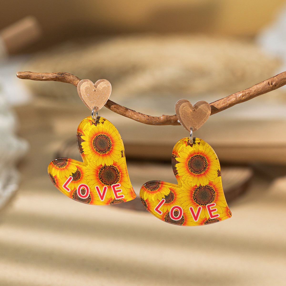 1 Pair Vacation Simple Style Heart Shape Printing Arylic Drop Earrings