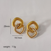 1 Pair Modern Style Simple Style Square Stainless Steel Artificial Pearls Zircon 18K Gold Plated Ear Studs