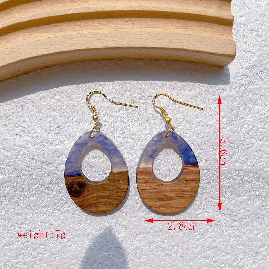 1 Pair Simple Style Streetwear Geometric Hollow Out Alloy Wood Resin Drop Earrings