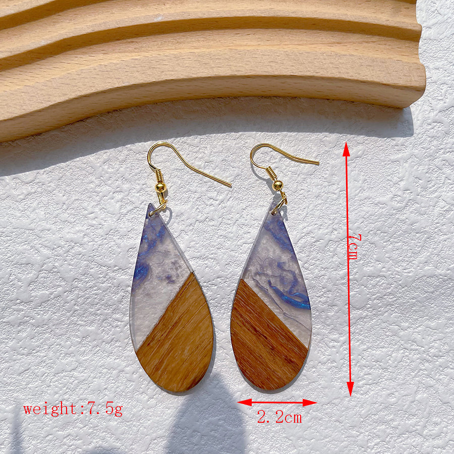 1 Pair Simple Style Streetwear Geometric Hollow Out Alloy Wood Resin Drop Earrings