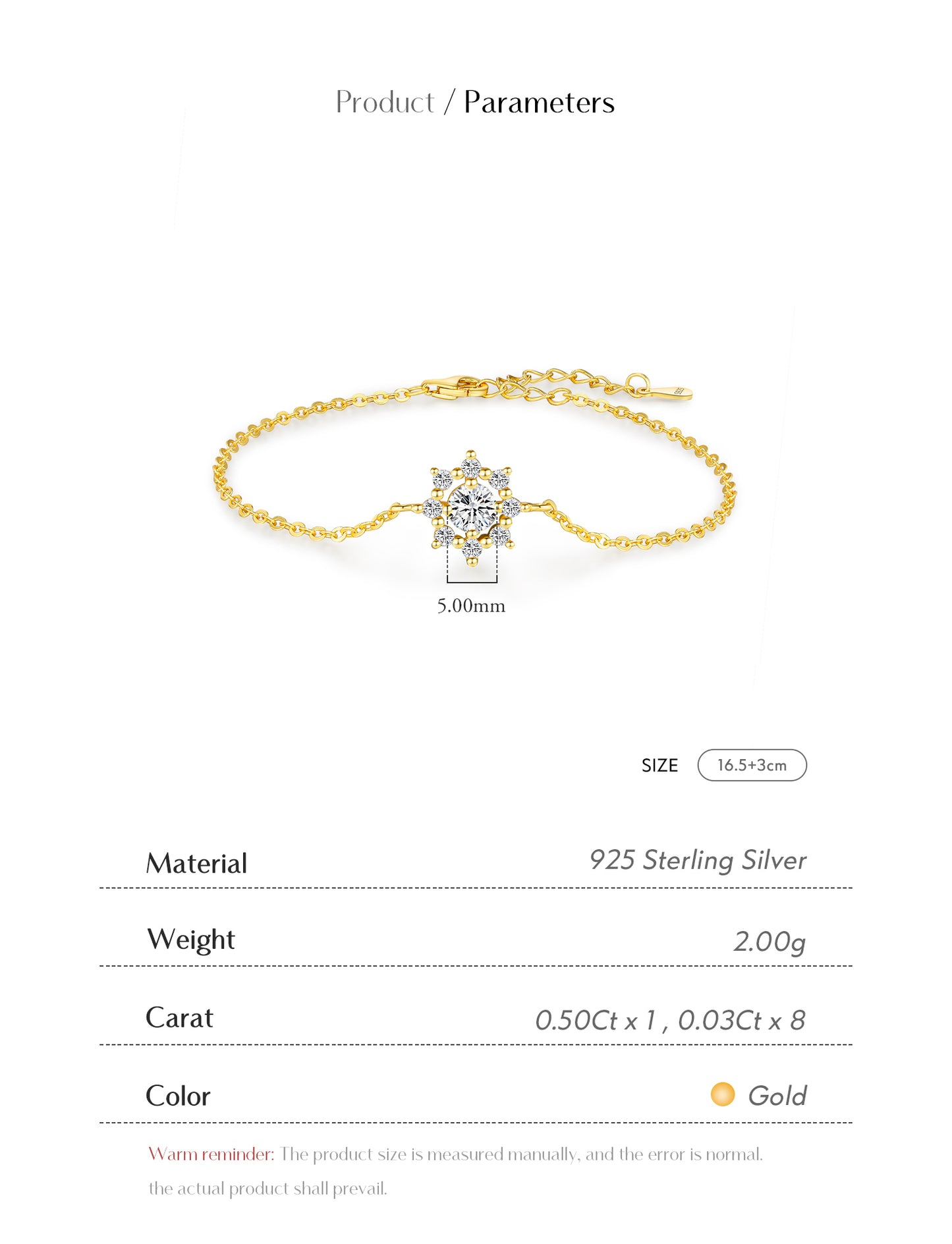 Sterling Silver 14K Gold Plated IG Style Elegant Lady Plating Inlay Anchor Snowflake Moissanite Bracelets