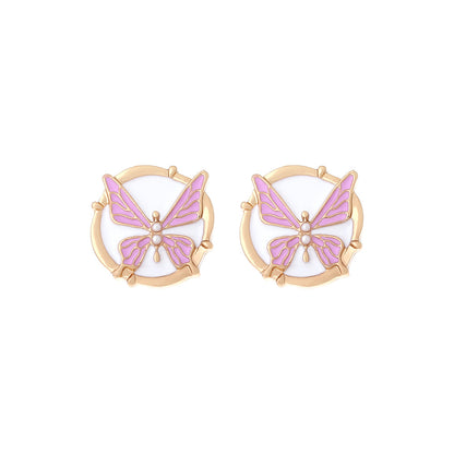 1 Pair IG Style Sweet Round Butterfly Enamel Inlay Zinc Alloy Artificial Pearls Ear Studs