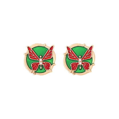 1 Pair IG Style Sweet Round Butterfly Enamel Inlay Zinc Alloy Artificial Pearls Ear Studs