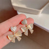 1 Pair Fashion Heart Shape Flower Bow Knot Copper Inlay Artificial Pearls Zircon Earrings