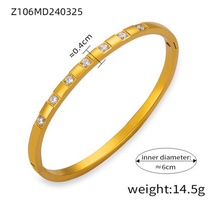 Elegant Simple Style Circle Round 18K Gold Plated Rhinestones Rhinestone Titanium Steel Wholesale Bangle