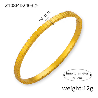 Elegant Simple Style Circle Round 18K Gold Plated Rhinestones Rhinestone Titanium Steel Wholesale Bangle