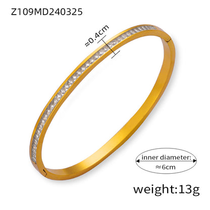 Elegant Simple Style Circle Round 18K Gold Plated Rhinestones Rhinestone Titanium Steel Wholesale Bangle