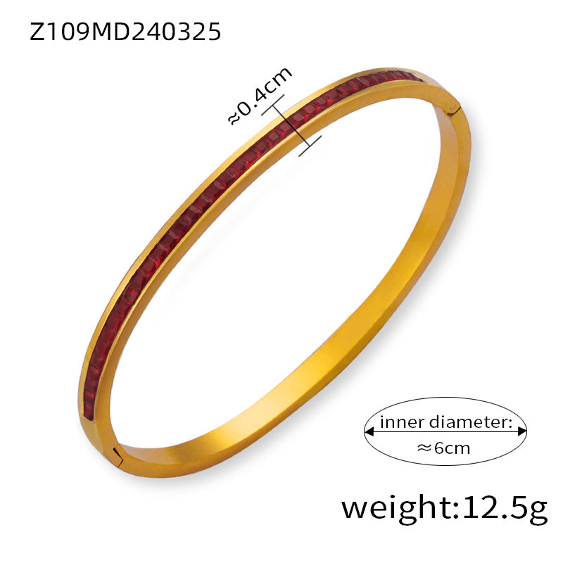 Elegant Simple Style Circle Round 18K Gold Plated Rhinestones Rhinestone Titanium Steel Wholesale Bangle