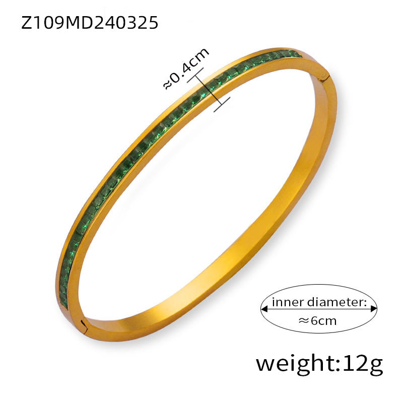 Elegant Simple Style Circle Round 18K Gold Plated Rhinestones Rhinestone Titanium Steel Wholesale Bangle