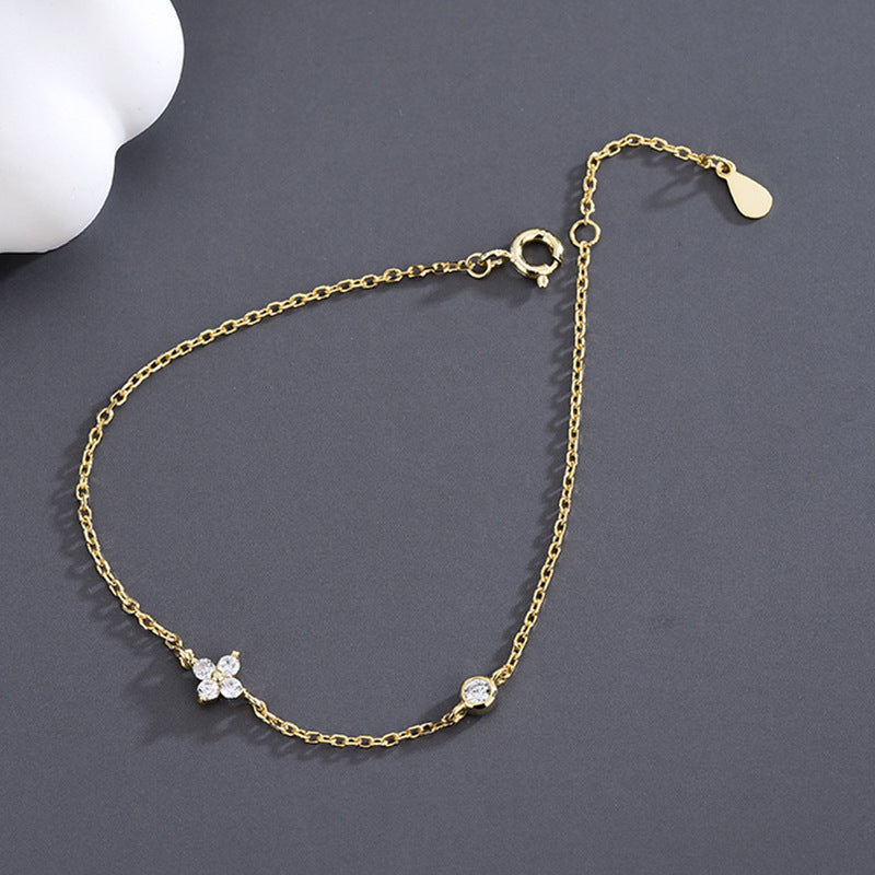 Simple Style Flower Sterling Silver Inlay Zircon Bracelets