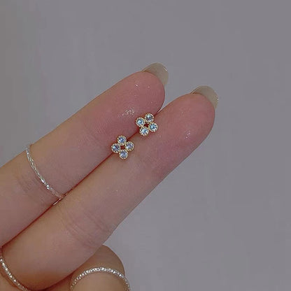 1 Pair Simple Style Flower Sterling Silver Inlay Zircon Ear Studs