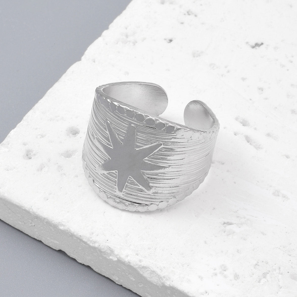 Hip-Hop Feather Flower 201 Stainless Steel Polishing Women's Adjustable Ring