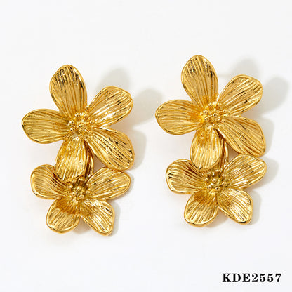 1 Pair Sweet Flower 304 Stainless Steel No Inlaid 16K Gold Plated White Gold Plated Gold Plated Drop Earrings