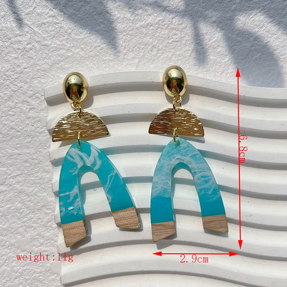 1 Pair Streetwear Geometric Letter Heart Shape Hollow Out Alloy Wood Resin Drop Earrings