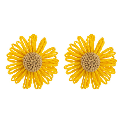 1 Pair Casual Ethnic Style Beach Flower Beaded Alloy Raffia 14K Gold Plated Ear Studs