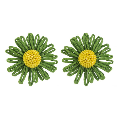 1 Pair Casual Ethnic Style Beach Flower Beaded Alloy Raffia 14K Gold Plated Ear Studs