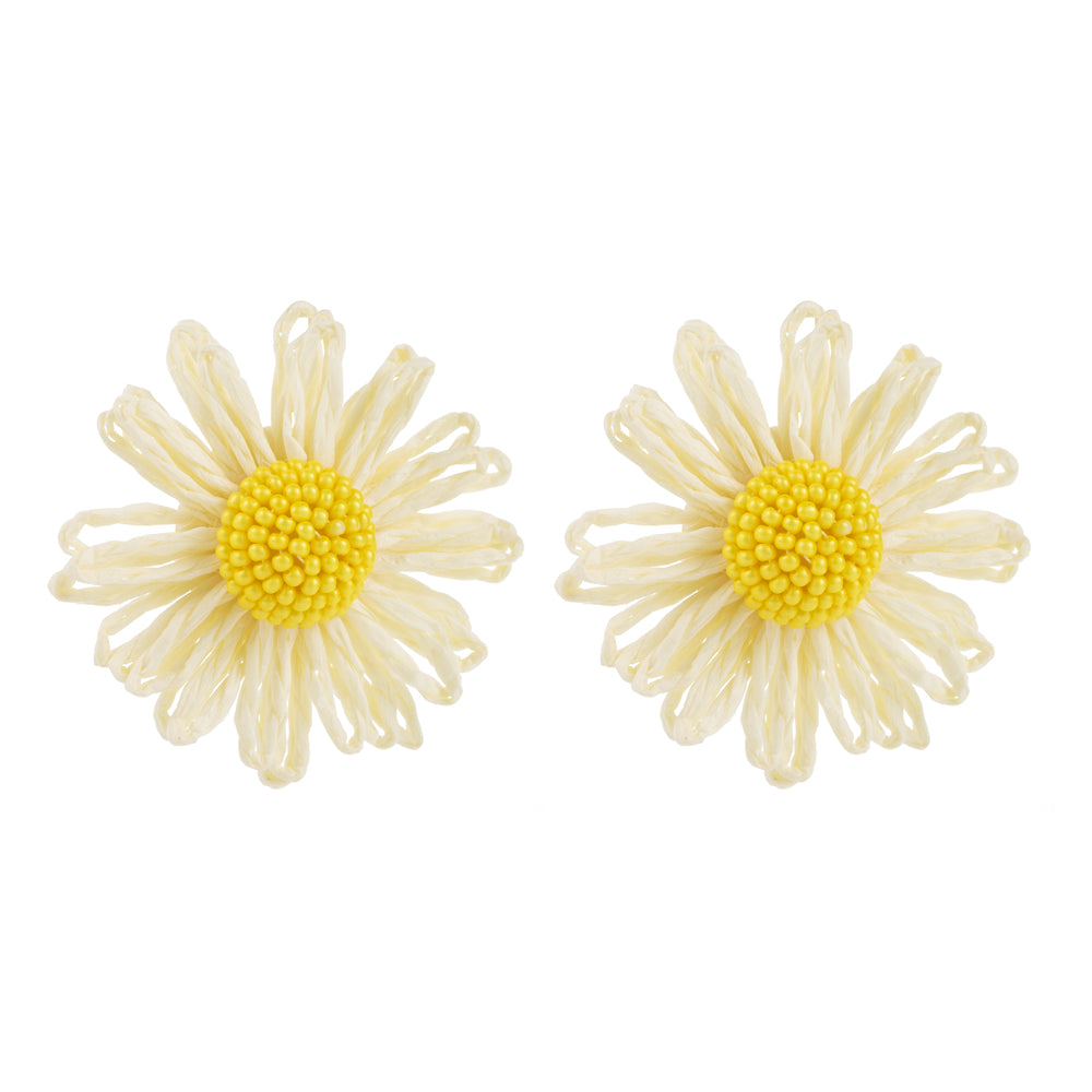 1 Pair Casual Ethnic Style Beach Flower Beaded Alloy Raffia 14K Gold Plated Ear Studs