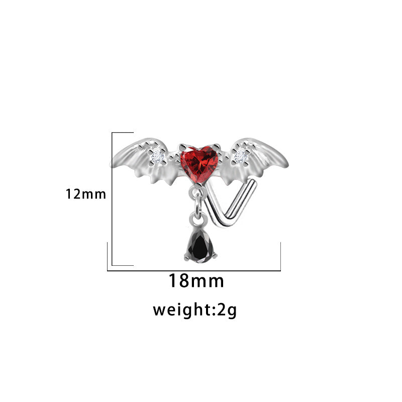 1 Piece Nose Rings & Studs Simple Style Classic Style Heart Shape Wings Bow Knot 316 Stainless Steel  Copper Plating Inlay Rhinestones Zircon White Gold Plated Nose Rings & Studs