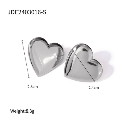 1 Pair Modern Style Classic Style Commute Heart Shape Solid Color Plating 304 Stainless Steel 18K Gold Plated Ear Studs