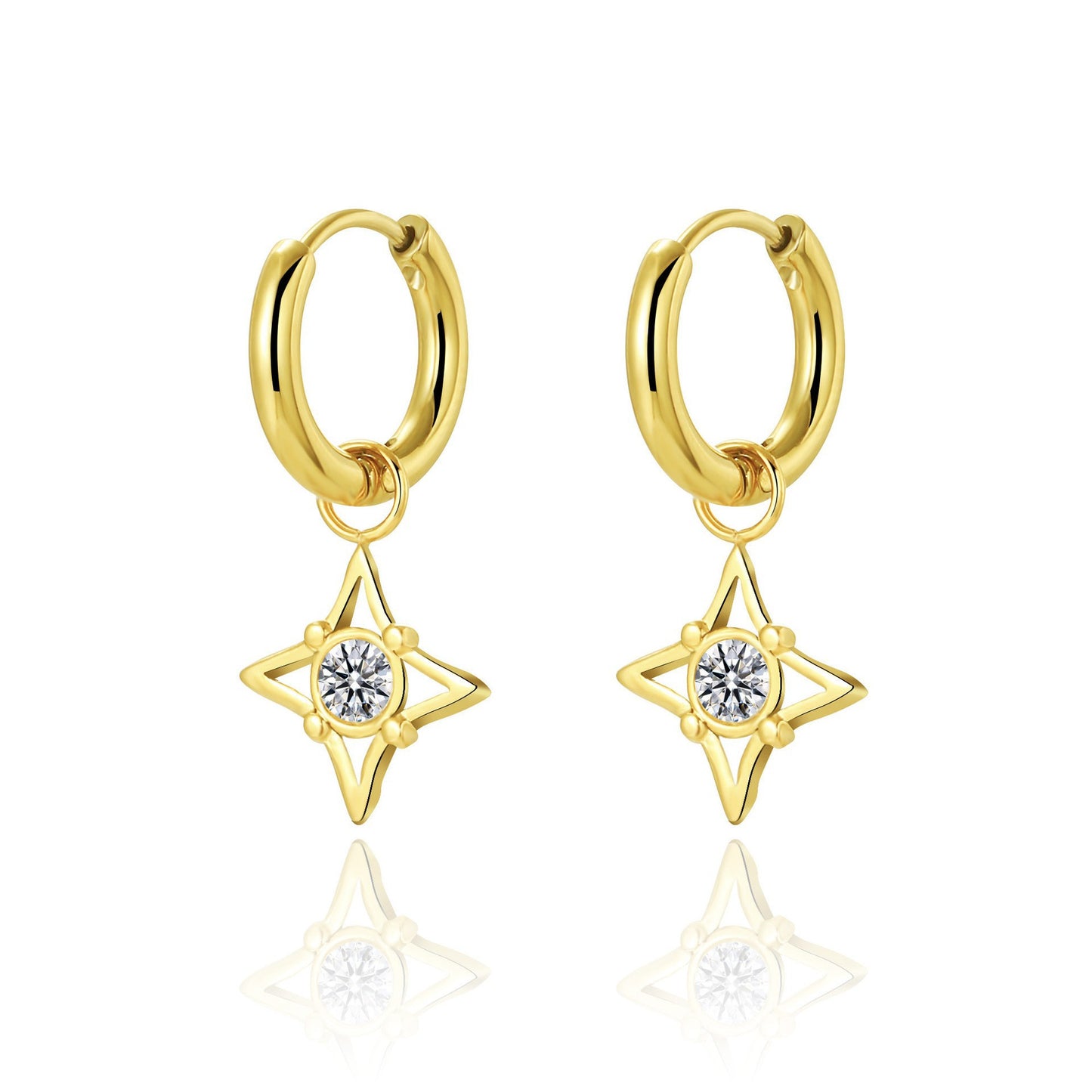 1 Pair Simple Style Star Inlay 304 Stainless Steel Zircon 18K Gold Plated Drop Earrings