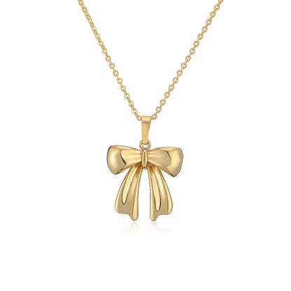 Copper Casual Elegant Simple Style Inlay Bow Knot Artificial Pearls Zircon Pendant Necklace