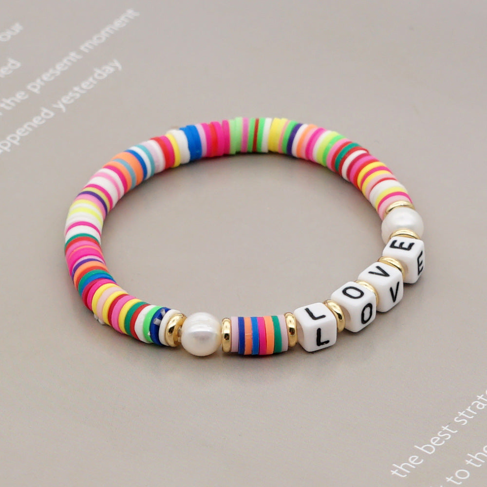 Retro Trendy Fashion New   Beach Style  Natural Pearl Color Soft Ceramic Piece Bracelet Gooddiy Wholesale