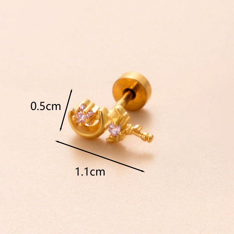 1 Piece Ear Cartilage Rings & Studs Classic Style Snake Butterfly Copper Polishing Inlay Zircon 18K Gold Plated Ear Cartilage Rings & Studs