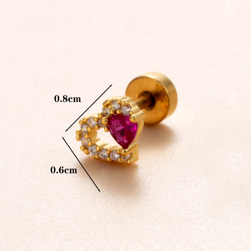 1 Piece Ear Cartilage Rings & Studs Simple Style Classic Style Star Heart Shape Copper Polishing Inlay Diamond 18K Gold Plated Ear Cartilage Rings & Studs