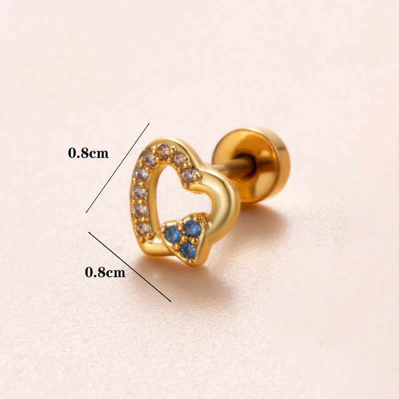 1 Piece Ear Cartilage Rings & Studs Simple Style Classic Style Star Heart Shape Copper Polishing Inlay Diamond 18K Gold Plated Ear Cartilage Rings & Studs