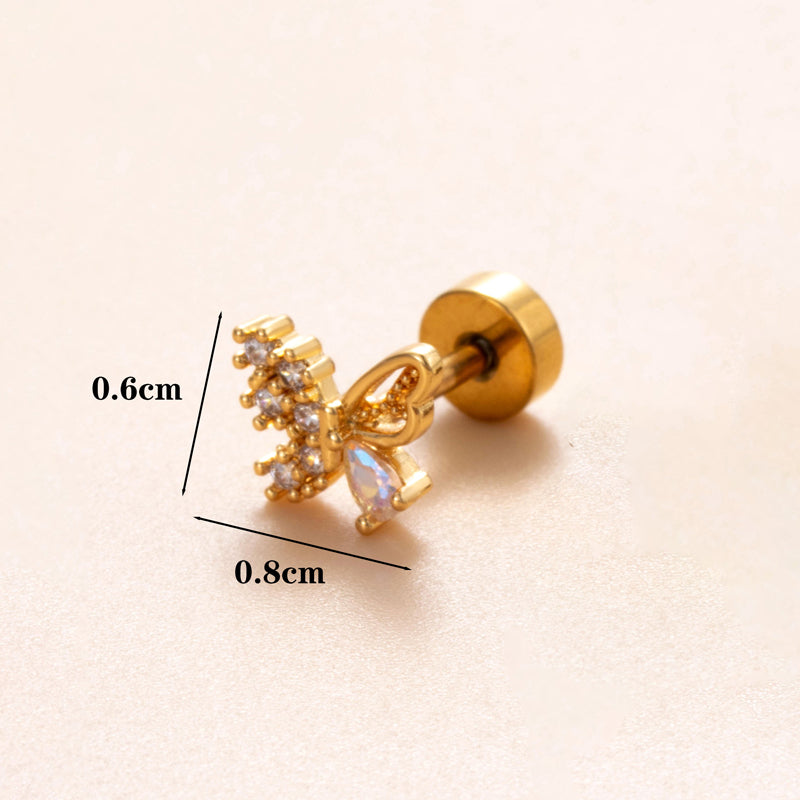 1 Piece Ear Cartilage Rings & Studs Simple Style Classic Style Star Heart Shape Copper Polishing Inlay Diamond 18K Gold Plated Ear Cartilage Rings & Studs